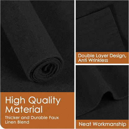 MANSPHIL Black Cloth Placemats Set of 4, Washable Thick Faux Linen Place Mats Heat Resistant Double Layer Table Mats for Dining Kitchen Indoor Outdoor Use - 13x19 Inch
