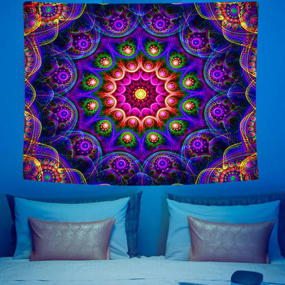 Blacklight Trippy Mandala Tapestry, Boho Black Light Posters for Adults UV Reactive Room Decor for Bedroom Wall (40 x 30 Inches)