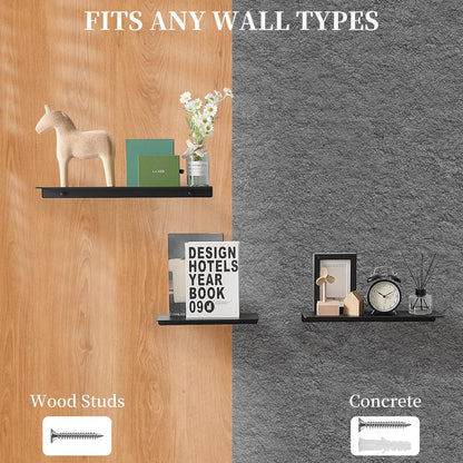 JOOM 2 PCS Small Floating Shelf, 12'' Metal Wall Shelf, Black, Bathroom, Durable, Waterproof, 5.0lbs Weight Capacity