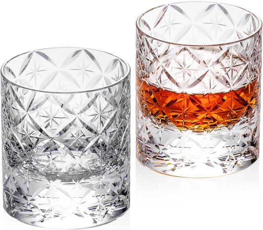 KAMMAK Crystal Whiskey Glasses Set of 2, Hand Blown 7.78oz Old Fashioned Glasses Stemless, Luxury