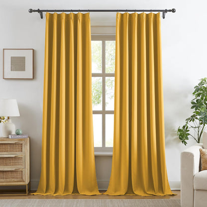 Yellow Window Curtain Panels 96 Inches Long 2 Panels Set-Pinch Pleated Room Darkening Solid Gold Curtains for Living Room Sun Room with Hooks, Soft & Vertical Modern Lush Decor,40x96 Inch