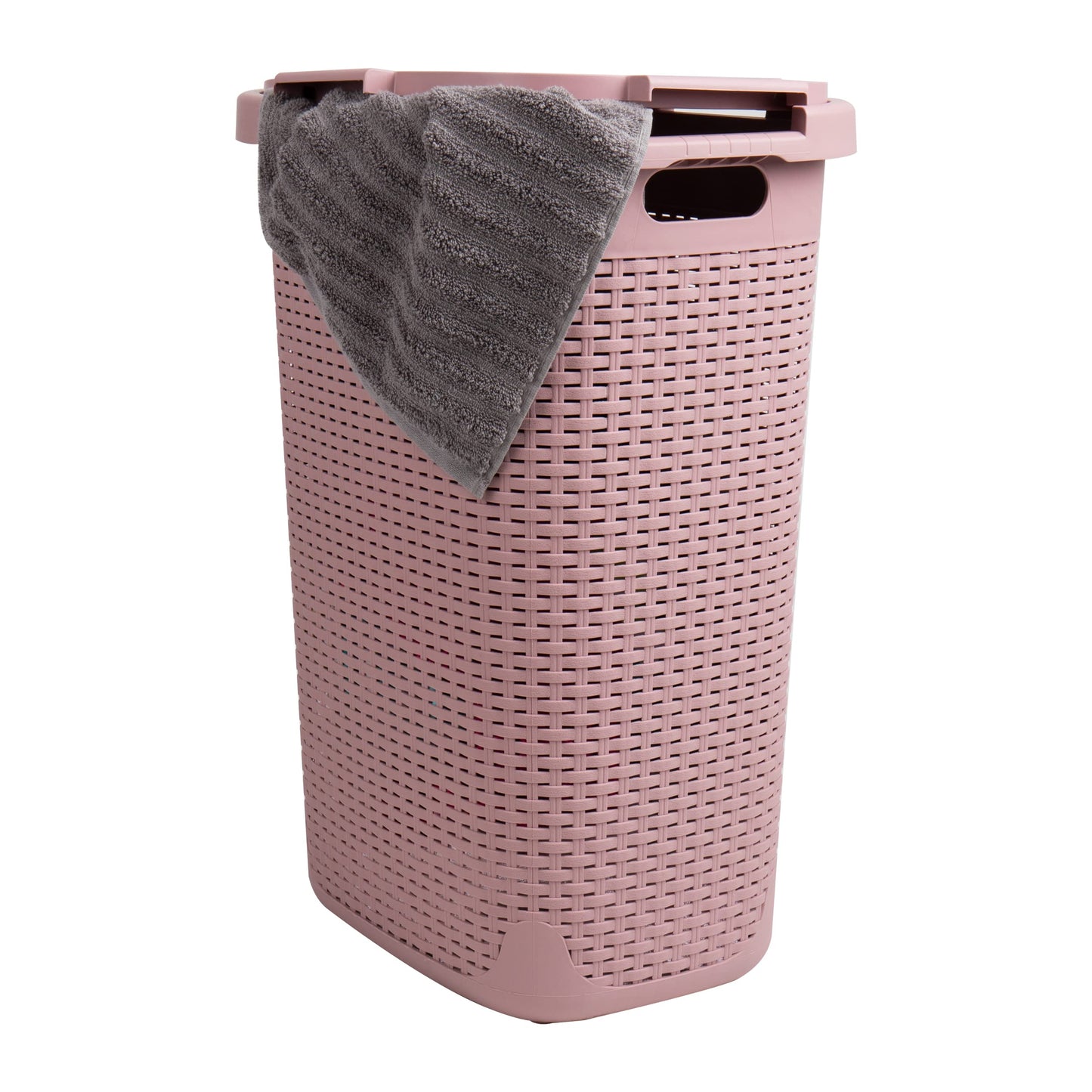 Mind Reader Slim Laundry Hamper with Lid, 60L Tall Clothes Basket, Narrow Tapered Design for