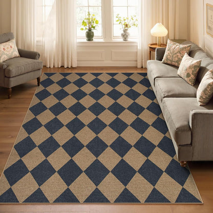 Lahome Checkered Easy Jute Washable Rug, 5x7 Area Rugs for Living Room Nature Large Dining Room Carpet, Farmhouse Geometric Non Slip Indoor Outdoor Carpet for Home Office Bedroom Backyard Patio