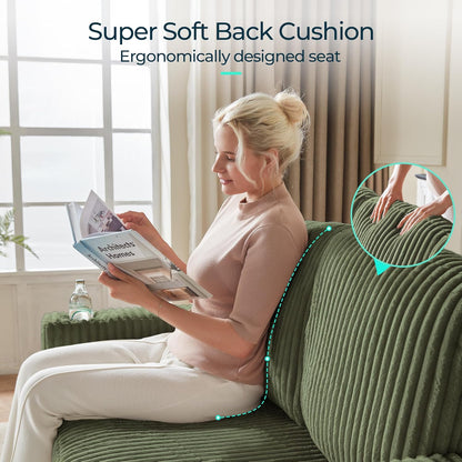 LINSY HOME Loveseat Sofa with Storage - Comfy Plush Corduroy 2 Seater Sofa with USB Charging & Cup Holders, Deep Seat Love Seat for Small Spaces Living Room Bedroom Apartment, Green