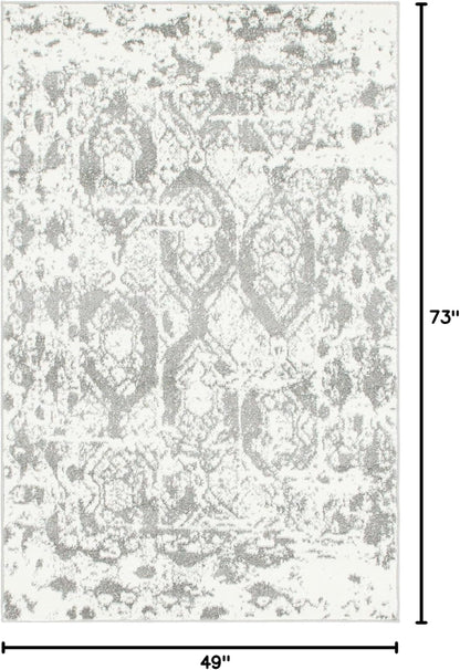 Unique Loom Rosso Collection Vintage, Geometric, Bohemian, Traditional, Distressed, Southwestern Area Rug, Rectangular 4' 0" x 6' 0", Light Gray/Ivory