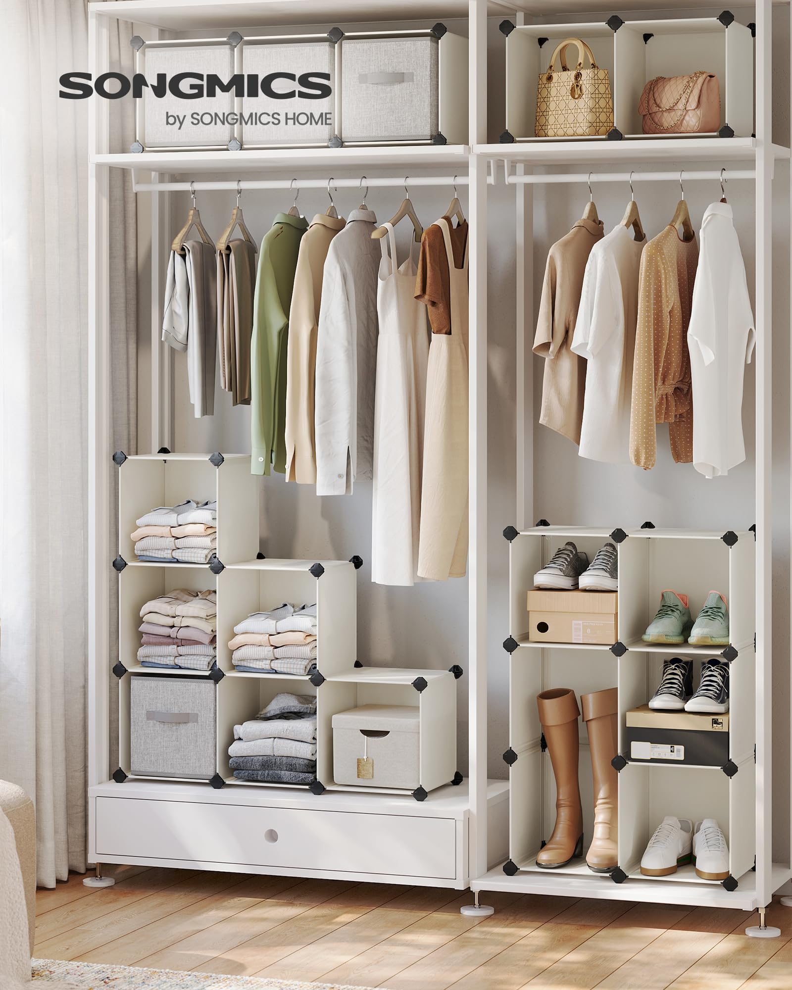 SONGMICS Cube Storage Organizer, Set of 16 Plastic Cubes, Book Shelf, Closet Organizers and