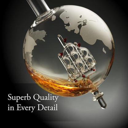 Whiskey Decanter Globe Set for Men with 4 Glasses, Bourbon, Rum, Scotch, Crystal Clear Decanter Sets - Whiskey Gifts for Men Dad Him (Globe Decanter)