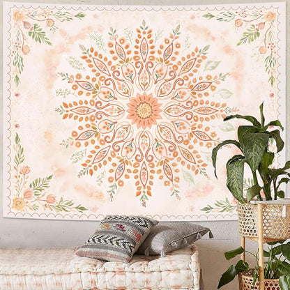 Lunerfex Floral Mandala Tapestry Boho Tapestry for Bedroom Peach Tapestries Wall Hanging Living Room Wall Art and Home Decor 44x60