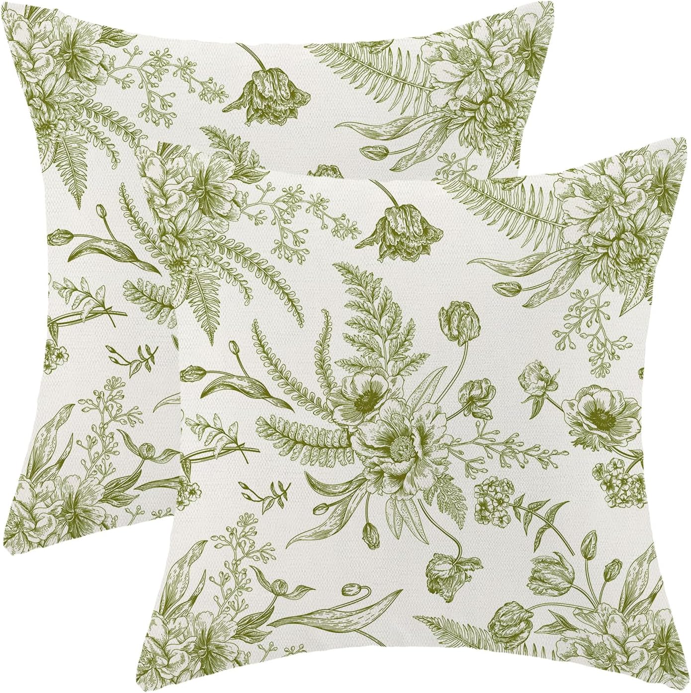 CXMEIFLY Sage Green Spring Pillow Covers 20 x 20 Inch Set of 2 for Chinoiserie Flowers Decor Throw Pillows Floral Leaves Seasonal Plant Outdoor Decorative Cushion Cases for Couch Bed Decorations
