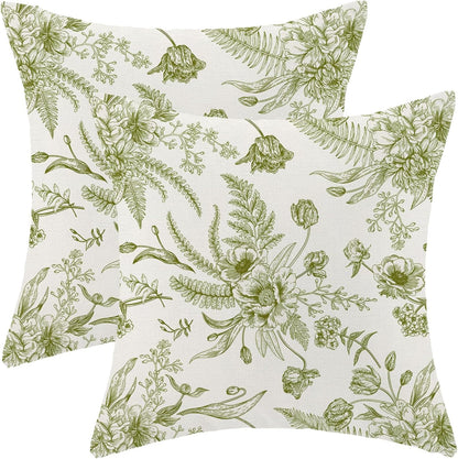 CXMEIFLY Sage Green Spring Pillow Covers 22 x 22 Inch Set of 2 for Chinoiserie Flowers Decor Throw Pillows Floral Leaves Seasonal Plant Outdoor Decorative Cushion Cases for Couch Bed Decorations