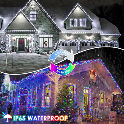 SANJICHA Cool White and Multicolor Color Changing Solar String Lights, Extra-Long 2PK 144FT 400LED Solar Fairy Lights Outdoor Waterproof, Copper Wire 8 Modes for Garden Party Wedding Decorations