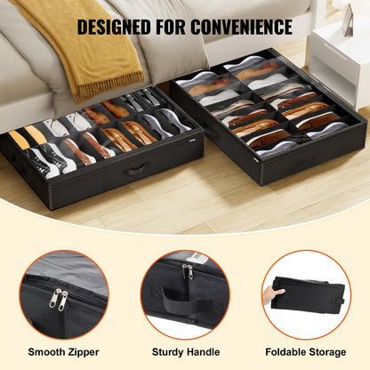 VEVOR Under Bed Shoe Storage Organizer, Set of 2, Total 32 Compartments, Underbed Shoes Closet
