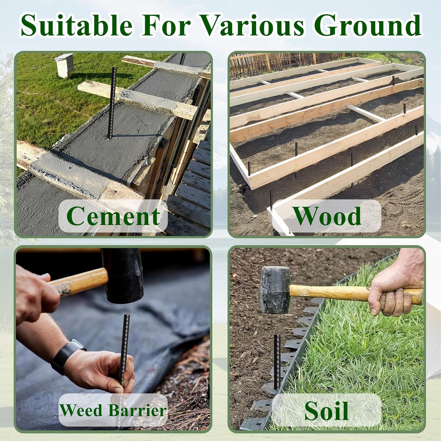 16 Inch Rebar Stakes 30 Pack Heavy Duty Ground Anchors with Chisel Point End Long Straight Steel Tent Stakes 3/8" Thickness Metal Spikes Black Coated for Concrete Timber Camping Garden Plant