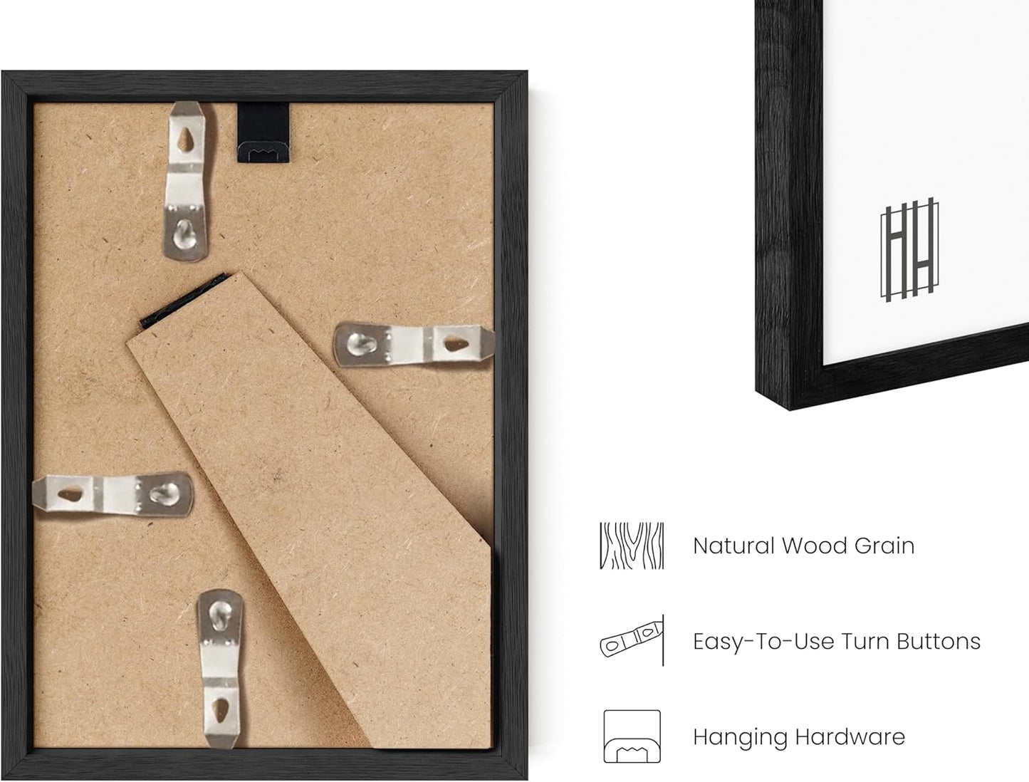 HAUS AND HUES Black Oak Wood Gallery Wall Tabletop Frames Made with Real American Oak and Shatter-free Plexiglass - Set of 6 (Four 4x6, Two 5x7, Framed Black)