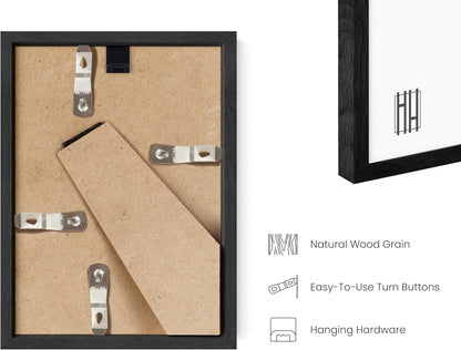 HAUS AND HUES Black Oak Wood Gallery Wall Tabletop Frames Made with Real American Oak and Shatter-free Plexiglass - Set of 6 (Four 4x6, Two 5x7, Framed Black)