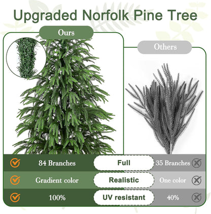 Artificial Norfolk Pine Tree, 3 ft Realistic Christmas Tree, Fake Potted Plants for Front Porch Outdoor Indoor Garden Christmas Decor