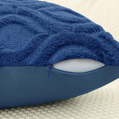 decorUhome Fall Throw Pillow Covers 20x20 Inch Set of 2, Soft Plush Decorative Faux Fur Dark Blue Solid Couch Pillow Covers, Accent Farmhouse Neutral Square Euro Pillow Cases for Sofa Bed Living Room