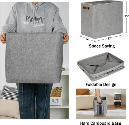 DULLEMELO Large Storage Baskets for Blankets Living Room 51L Canvas Storage Baskets for Organizing 3 Pack Collapsible Baskets Bins for Organizing Home Office with Handles (Grey)