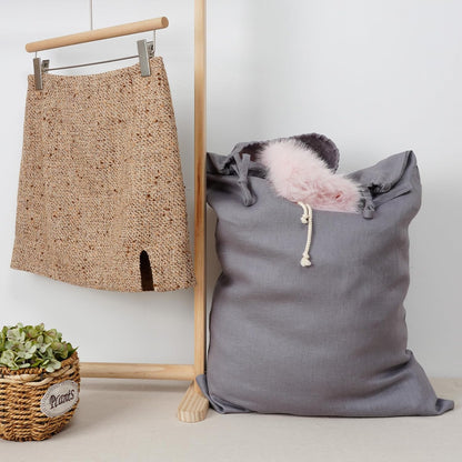 Linen Hanging Laundry Bag, Over The Door Laundry Hamper for Dirty Clothes, Drawstring Closure with Bottom Zipper, Gray