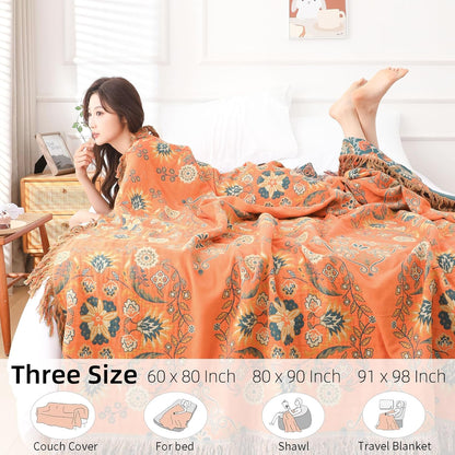 Boho Throw Blanket for Bed - 100% Pure Cotton Ultra Soft Rustic Quilt - Farmhouse Decor Bed Blankets, All Season Rustic Throw for Sofa Couch Chair(91''x 98'', Boho)