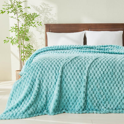 NEWCOSPLAY Super Soft Queen Blanket Sage Green Premium Silky Flannel Fleece 3D Clouds Stylish Jacquard Lightweight Bed Blanket All Season Use 350GSM (Sage Green, Queen(90"x90"))