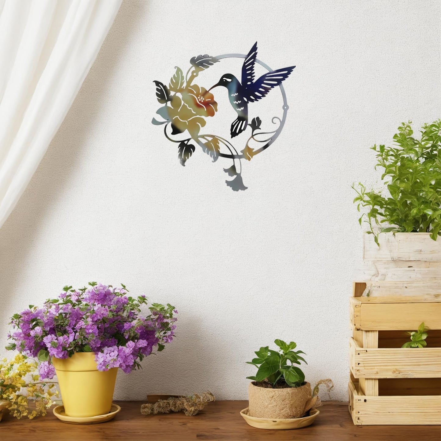 Zoihet Round Metal Bird Wall Art Decor - Hummingbird Wall Art Silhouette for your patio, garden, and fence Art Decor, Bird Wall Silhouette Indoor and Outdoor Hanging (Yellow)