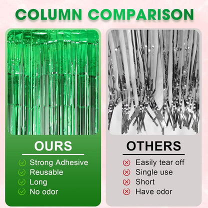 3 Pack 3.3x8.2 Feet Green Foil Fringe Backdrop Curtains, Tinsel Streamers Birthday Party Decorations, Fringe Backdrop for Graduation, Baby Shower, Gender Reveal, Disco Party