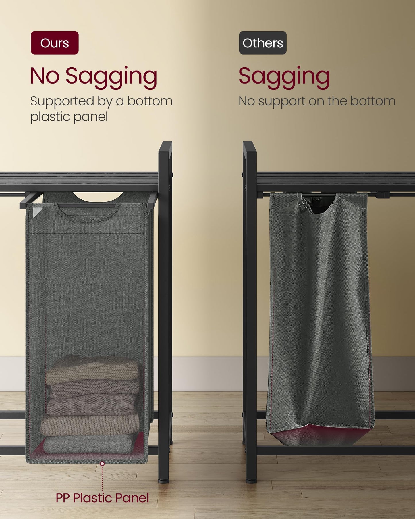 VASAGLE Laundry Hamper, Laundry Basket, Laundry Sorter with 4 Pull-Out and Removable Bags, Shelf