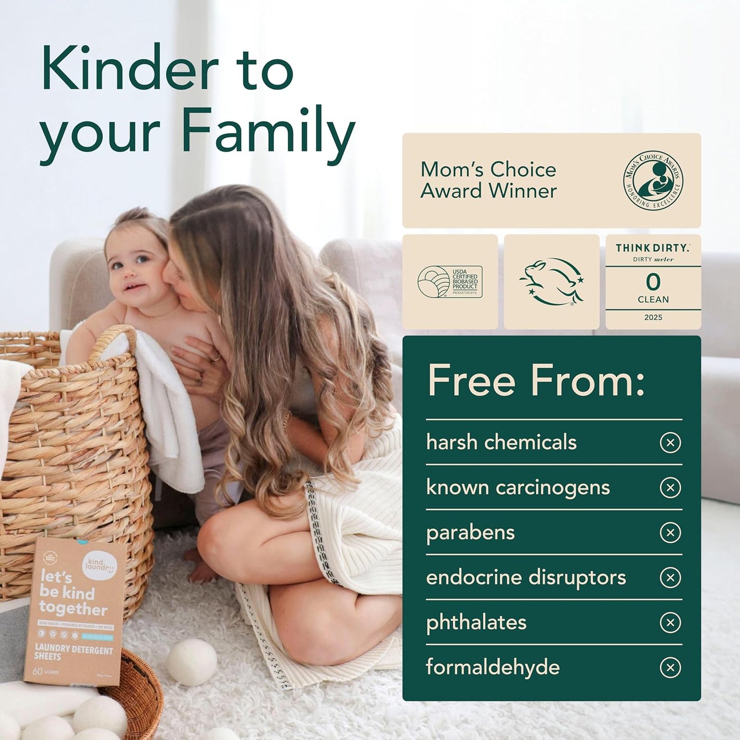 Kind Laundry Detergent Sheets with Powerful Stain-Fighting Enzymes - Biodegradable Plant Powered Eco-Friendly Laundry Soap Sheets - Home or Travel Laundry Detergent (Fragrance Free, 32 Loads, 10 Pack)