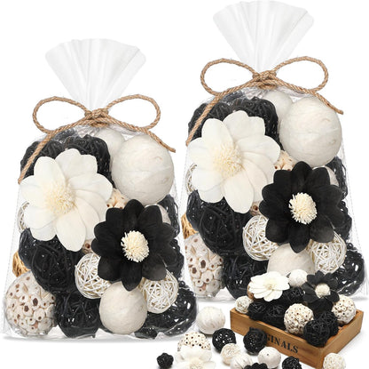 Riceshoot 2 Pack Decorative Balls Potpourri Bowl Filler Decor Natural Vase Bowl Filler Assorted Spherical Rattan Twigs Wicker Balls Cotton for Home Centerpiece(Black)