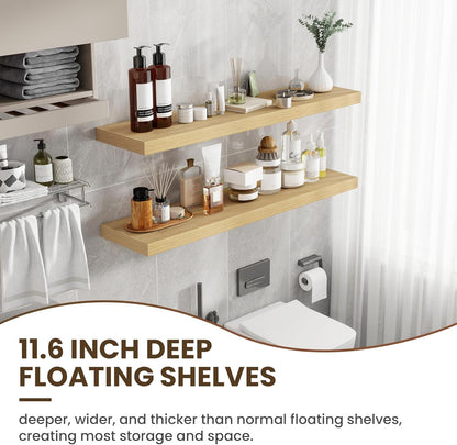 48 Inch Floating Shelves, 12 Inch Deep Floating Shelves for Wall, Large Floating Shelf with Invisible Brackets, Deep Shelves for Bathroom, Bedroom, Living Room, 1 Pack, Natural