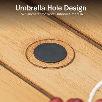 PHI VILLA Bar Height Patio Dining Table, 41" Wood Like Outdoor Bar Table, Rectangle Steel Slatted Bar Dining Table with 1.57" Umbrella Hole for Patio, Garden, Yard, Yellow