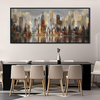 Framed Large Cityscape New York Wall Art Canvas Prints Abstract Brown City Theme Paintings Modern Canvas Wall Art for Living Room Pictures Wall Decor Bedroom Big Size 31x70