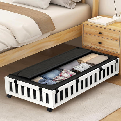 2 Pack Bamboo Under Bed Storage with Wheels, 39”x20”x7.8” Lager Under Bed Storage Containers (White)