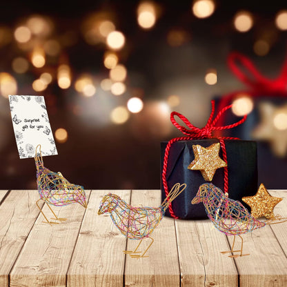 Modern Table Decor Set of 3 - Handmade Metal Bird Sculptures with Colorful Wire Weaving, Multi-Pose Rustic Home Accent & Christmas Tree Ornaments