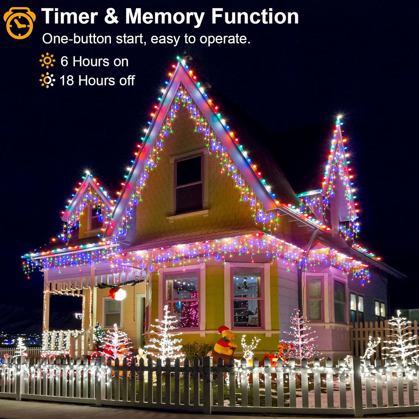 Icicle Christmas Lights Outdoor - 99FT 1216 LED Icicle Lights for Outside 8 Modes with 228 Drops, Waterproof Plug in Fairy String Lights Party Wedding Christmas Decoration Indoor, Multicolor