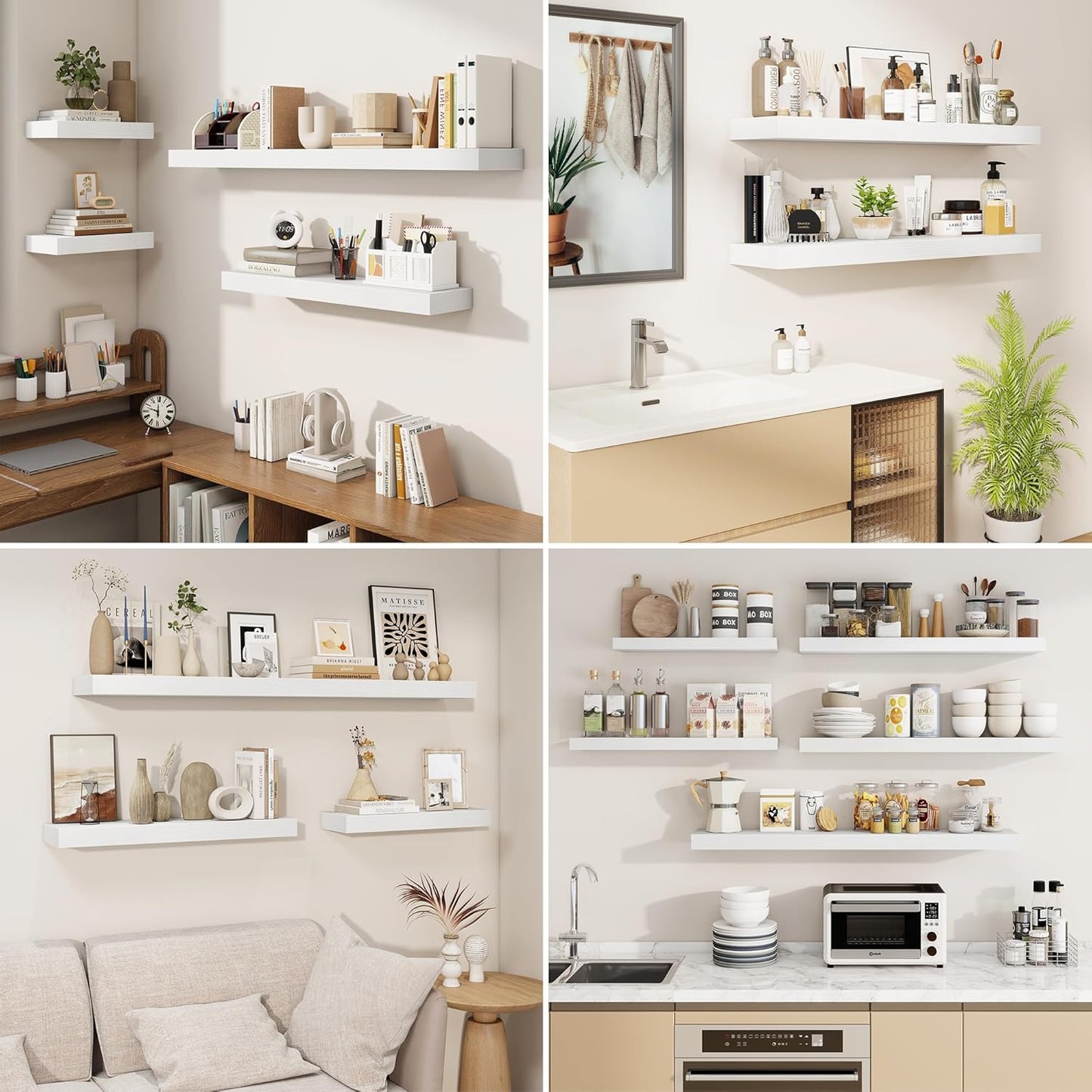 fuqing Floating Shelves for Wall, Bathroom Shelf Wall Mounted for Storage, Shelves with Invisible Bracket for Bedroom, Kitchen, Living Room, Farmhouse Small Book Shelf, 6.5 Inch Set of 3, White