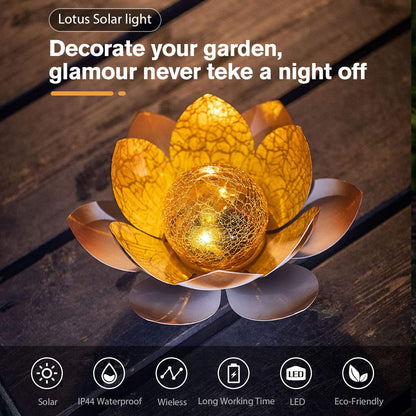 Garden Solar Lights Outdoor(2Pack) , Amber Crackle Globe Glass Lotus Decoration , Waterproof Orange Metal LED Flower Lights for Patio,Lawn,Walkway,Tabletop,Ground, Garden Gifts for Women