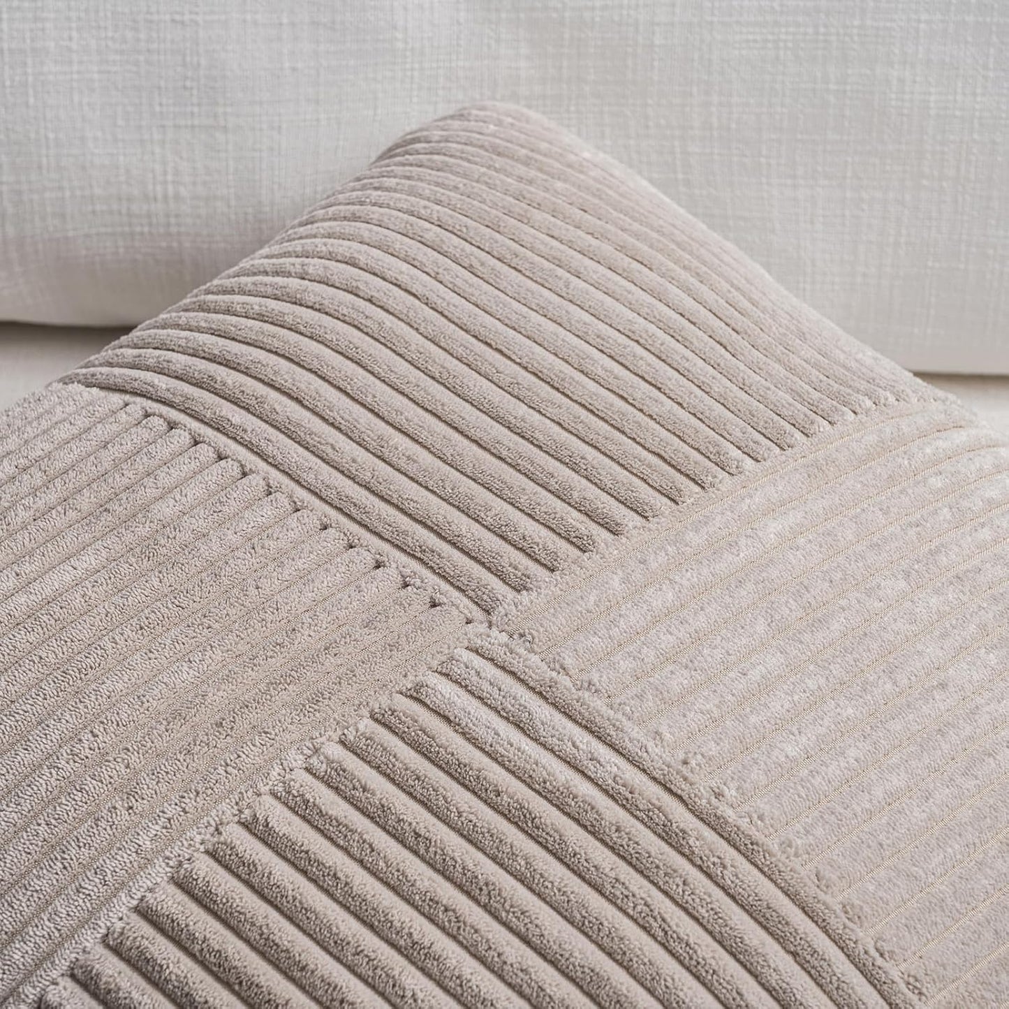 Fancy Homi Set of 2 Neutral Taupe Boho Long Lumbar Body Decorative Throw Pillow Cover 14x36 Inch for Bed Couch Bedroom Bench, Soft Patchwork Corduroy Textured Pillow Case, Farmhouse Room Decor