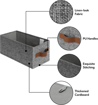 GRANNY SAYS Small Fabric Storage Bins with PU Handles, Storage Baskets for Shelves, Toilet Paper Storage, Narrow Baskets for Organizing DVD, Photos, Clothes, Diaper, Sock, Cd, 3-Pack, Gray