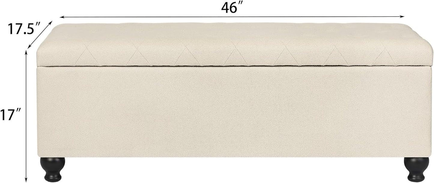 Storage Ottoman Bench 46 Inch Ottoman Bench with Storage Fabric Tufted Benches for End of Bed, Upholstered Ottomans Benches King Size with Hinged Lid for Living Room Bedroom Beige