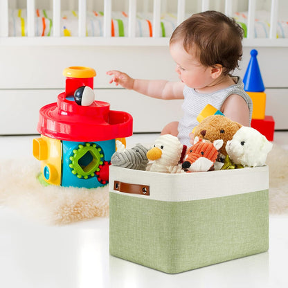 DULLEMELO Fabric Storage Bins for Laundry, Home, Foldable Storage Baskets for Shelves, Toys, Collapsible Storage Bins for Office,Bedroom(3-Pack Medium-15 inch X 11 inch X 9.5 inch , White&Green)
