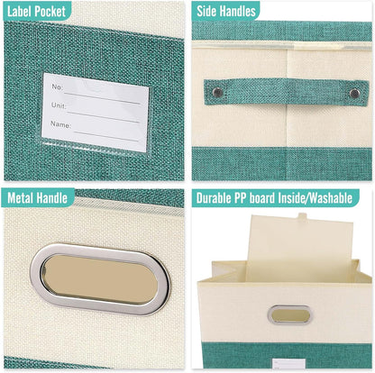 Large Linen Fabric Foldable Storage Bins with Removable Lid and Handles, Washable Storage Box Organizer Containers Baskets Cube with Cover for Bedroom,Office (Coffee&Cream, Medium(2-Pack))