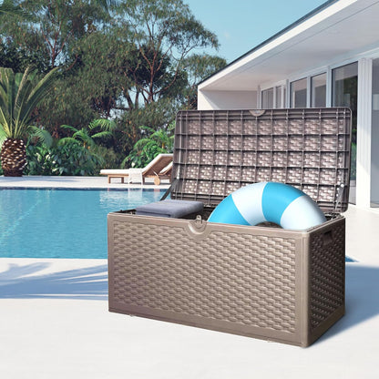 80 Plus Gallon Outdoor Storage Box, Waterproof Resin Deck Box Outdoor Storage Bin for Patio, Poolside, and Garden, Lockable & UV-Resistant, Ideal for Small Spaces, Brown