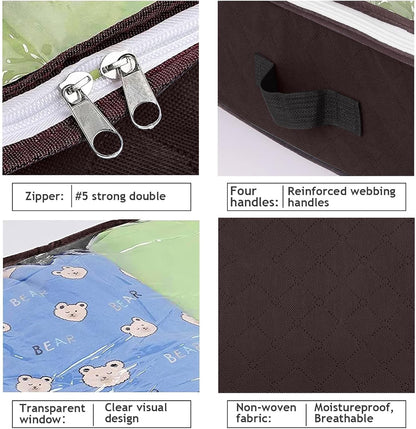 Budding Joy 6 Pack 90L Under bed Storage Containers Organizer Large Capacity Underbed Clothes Storage Bins Organization and Storage Bedroom Foldable Storage Bags with Clear Window Brown