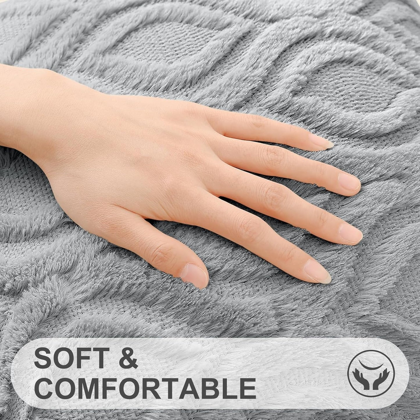 decorUhome Fall Throw Pillow Covers 24x24 Inch Set of 2, Soft Plush Decorative Faux Fur Grey Solid Couch Pillow Covers, Accent Farmhouse Neutral Square Euro Pillow Cases for Sofa Bed Living Room