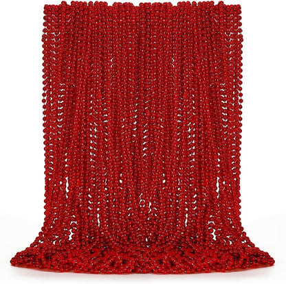 50PCS Bead Necklace, Red Christmas Bead Stuff Party Favors, 33" Necklaces Festival Parade Throw Accessories for Wedding Birthday Valentines Mardi Gras Christmas Celebrations Decorations
