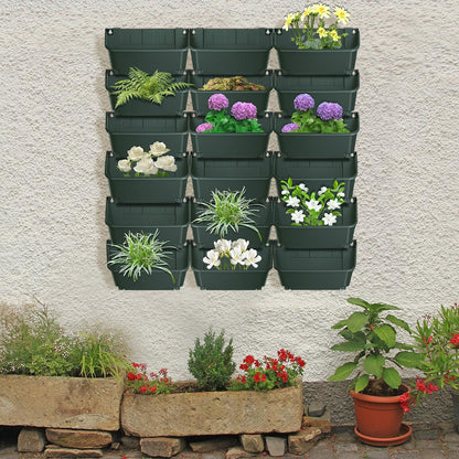 18Pcs Vertical Wall Planter, 13 inch Wall Mounted Garden Planters, Plastic Wall Hanging Planter with Drainage Holes, Wall Planters for Patio Outdoor Decor, Balcony Plant Hanging Flowerpot (Green)