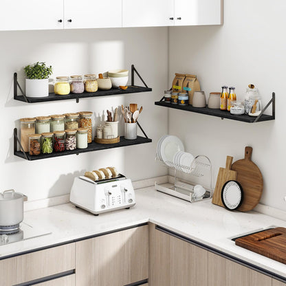 Heimlove 36 Inch Black Floating Bookshelves Set of 3,Heavy Duty Wall Mounted Bookshelves,Bookshelf for Living Room,Bedroom,Kitchen,Laundry Room Storage & Decor