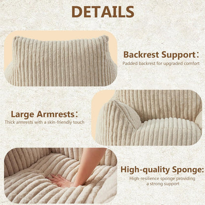 Giant Bean Bag Chairs for Adults Teens, Large Bean Bag Sofa Chairs with Filling Comfy Fuzzy BeanBag Chair with Armrests for Bedroom Living Room Reading